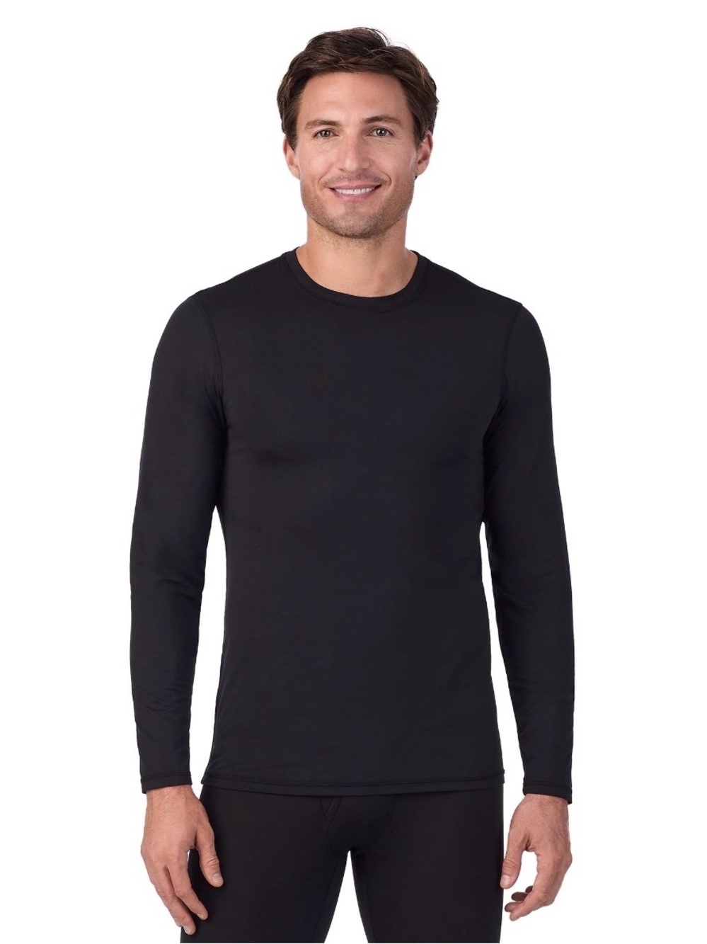 Cuddl Duds Stretch Microfiber Long Sleeve Crew — Black